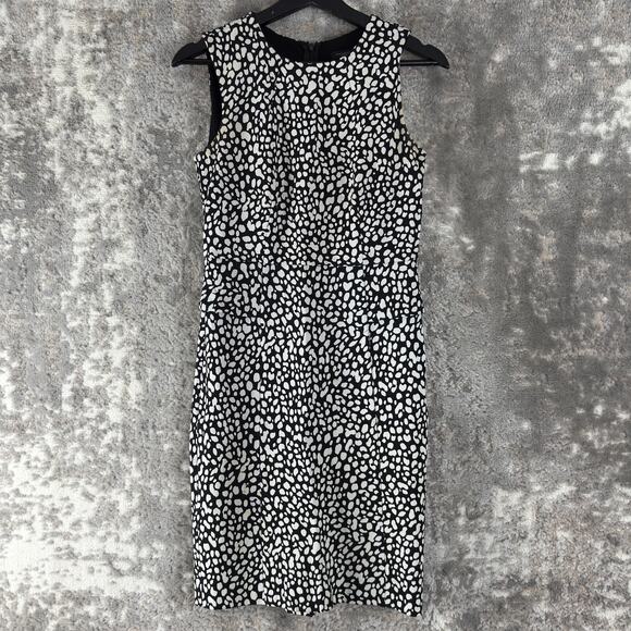 Ann Taylor Size 0 Abstract Mini Sheath Dress Black White Sleeveless Zip Lined - Picture 1 of 10